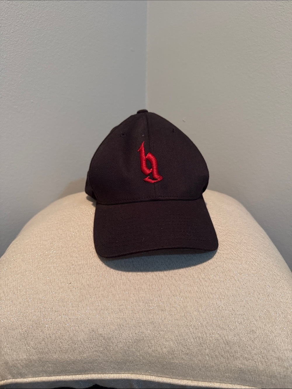 Black Baseball Cap with Red Embroidered Logo